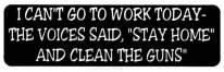 I CAN'T GO TO WORK TODAY- THE VOICES SAY "STAY HOME AND CLEAN THE GUNS"