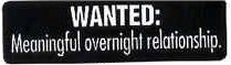 WANTED: Meaningful overnight relationship.