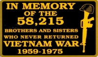 IN MEMORY OF THE 58,215 BROTHERS AND SISTERS <br>WHO NEVER RETURNED VIETNAM WAR 1959-1975
