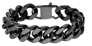 16mm Black Cuban Link Bracelet Wide Stainless Steel 