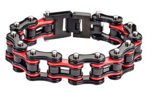 3/4 inches Wide Stainless Steel Motorcycle Biker Chain Bracelet for Men Black Red Firefighter - Product Image