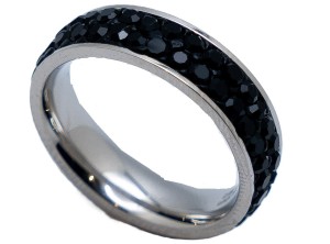  6mm Wedding Band Comfort Fit Double Row Black Stone Ring Stainless Steel - Product Image