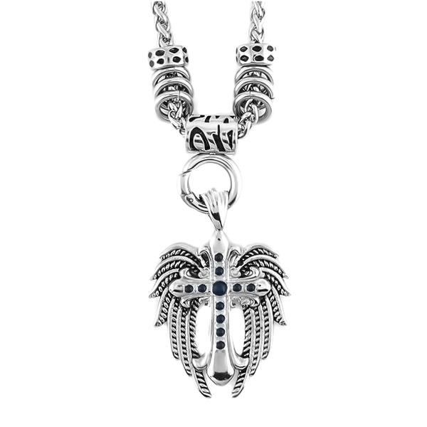 Angel Wing & Cross Pendant on 4mm Foxtail Necklace Stainless Steel 3 Colors Angel Wing & Cross Pendant on 4mm Foxtail Necklace Stainless Steel 3 Colors - Product Image