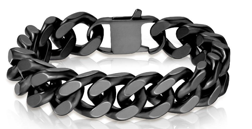 Men's 12mm Black Cuban Link Bracelet Designer Stainless Steel 