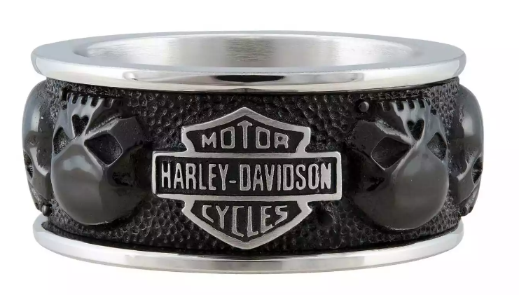 Harley-Davidson&reg; Black Willie G Skulls B&S Logo Spinner Ring Stainless Steel HSR0097