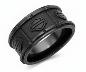  Harley-Davidson &reg; Men's Black Bar & Shield Biker Ring - 12mm Stainless Steel Comfort Fit Wedding Band  Available in Sizes 9-14HSR0038 - Product Image