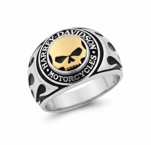  Harley-Davidson&reg; Willie G Skull & Flames TT Ring Sterling Silver/14k Gold HMR0019  - Product Image