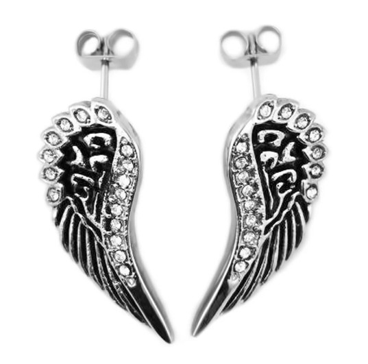 Ladies Angel Wing Post Earrings Stainless Steel Ladies Angel Wing Post Earrings Stainless Steel - Product Image