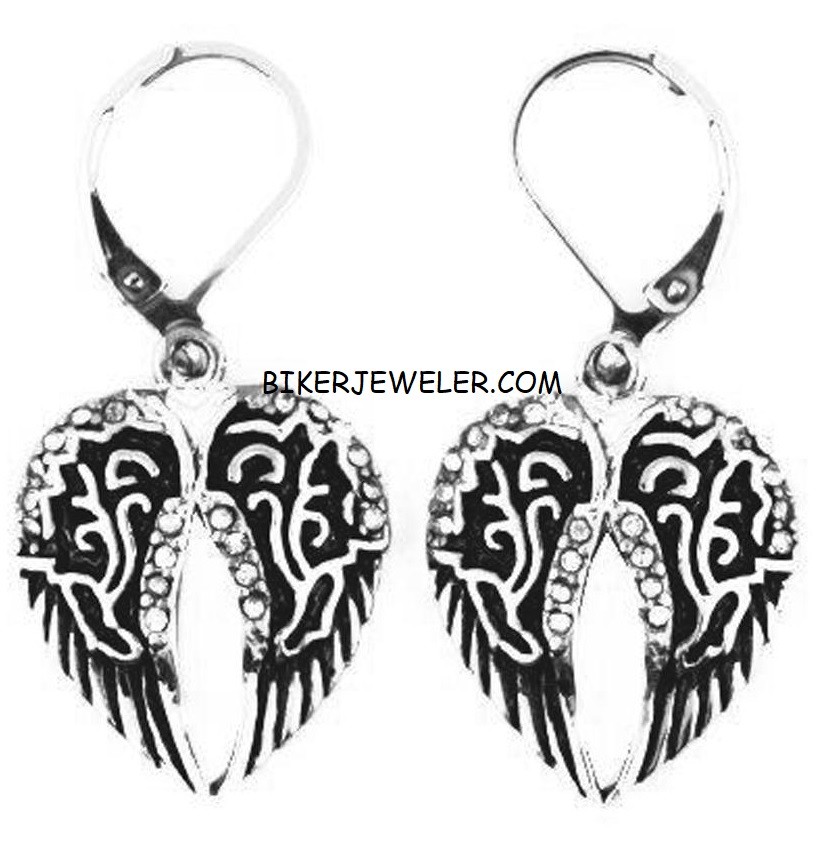  Ladies Dangle Angel Wing Lever back Earrings Stainless Steel  - Product Image