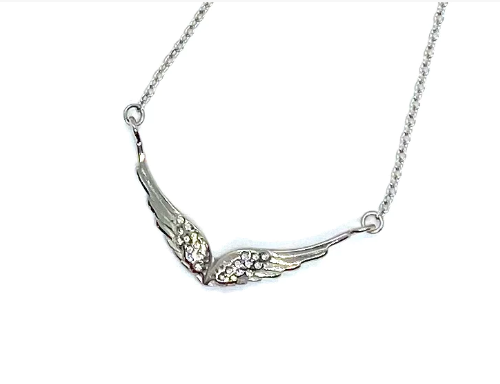 Ladies Double Angel Wing Crystal Stainless Steel Necklace Pendant Ladies Double Angel Wing Crystal Stainless Steel Necklace Pendant - Product Image