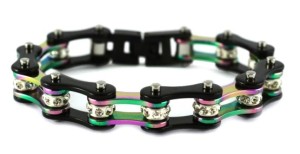  Ladies Stainless Steel Black & Fluorescence Bling Motorcycle Tennis Bracelet Rainbow