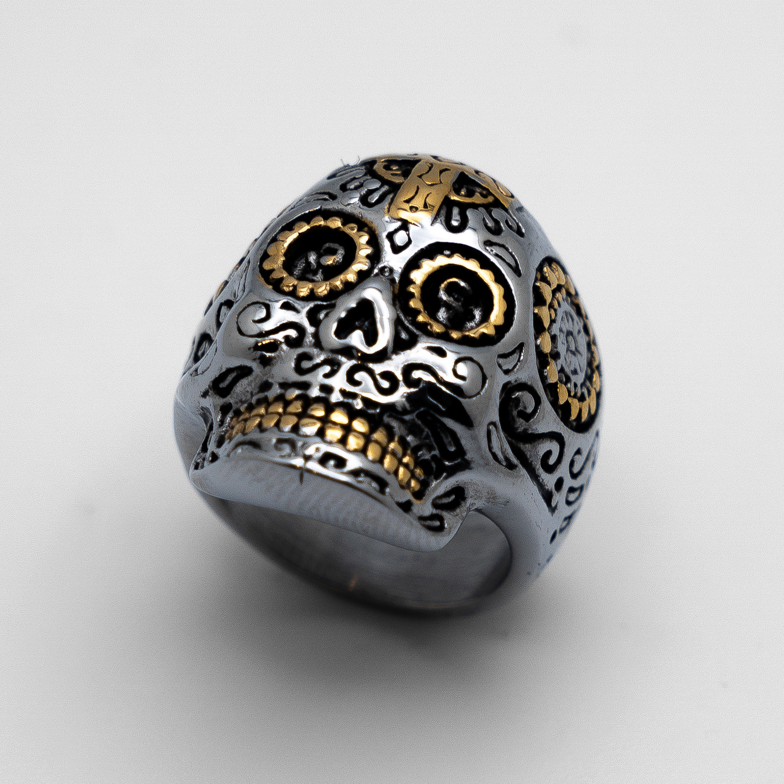 Unisex Wild Skull Ring Gearhead Gold-Plated Stainless Steel  Sizes 5 - 15