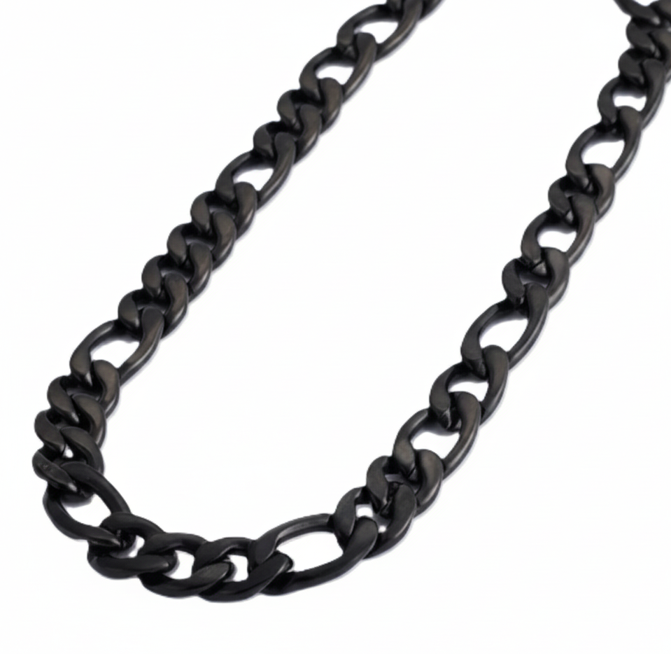 10mm Black Figaro Link Chain Men's Necklace Stainless SteelFREE SHIPPING - Product Image