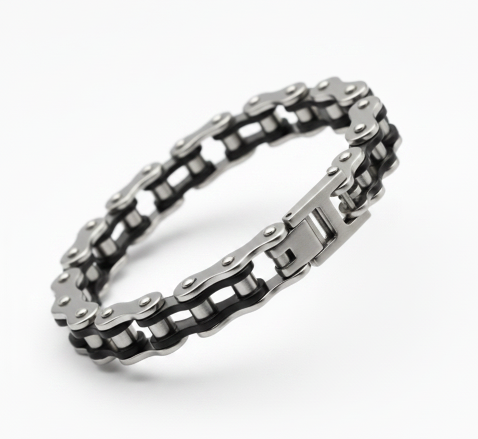 10mm Motorcycle Chain Bracelet - 316L Stainless Steel Biker Jewelry - Product Image