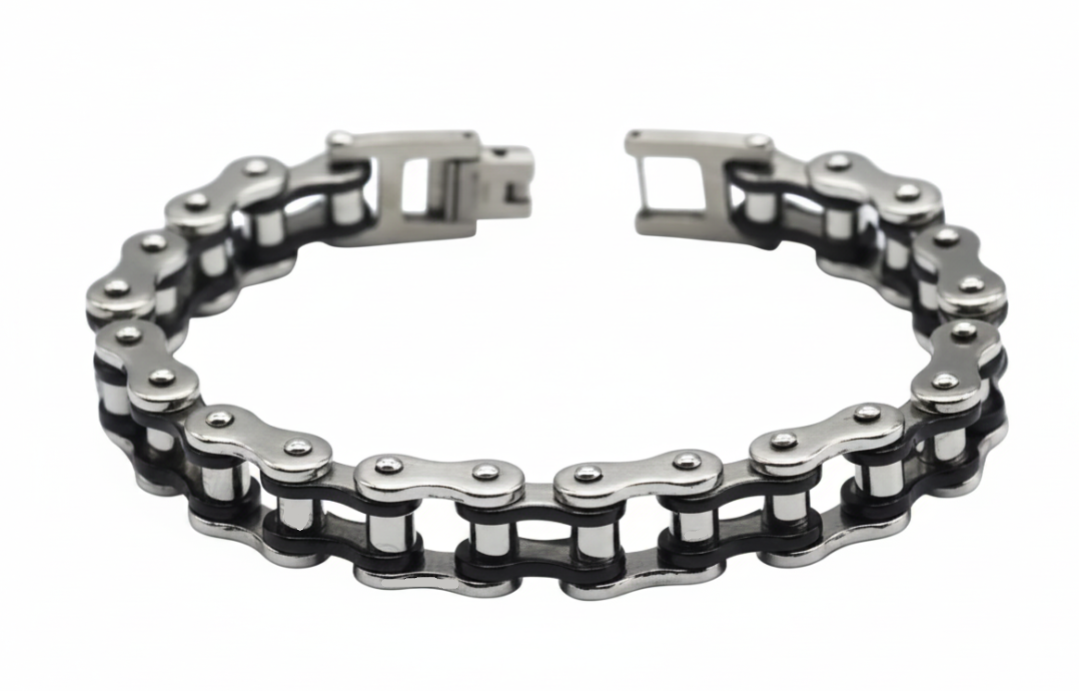 10mm Stainless Steel Bike Chain Bracelet - Chrome &amp; Black