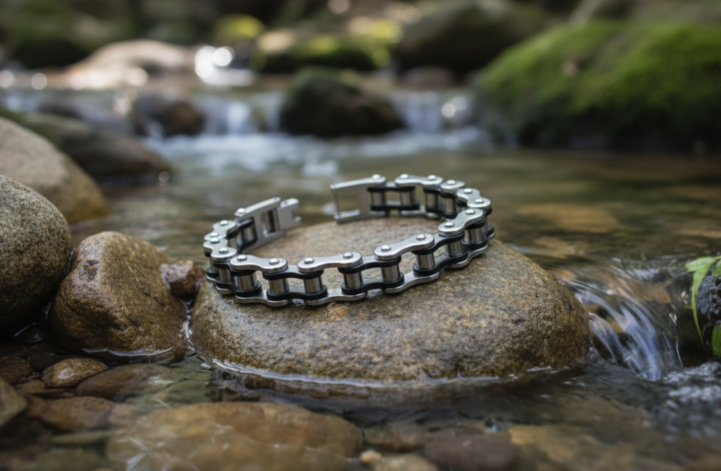 10mm Stainless Steel Bike Chain Bracelet - Chrome &amp; Black