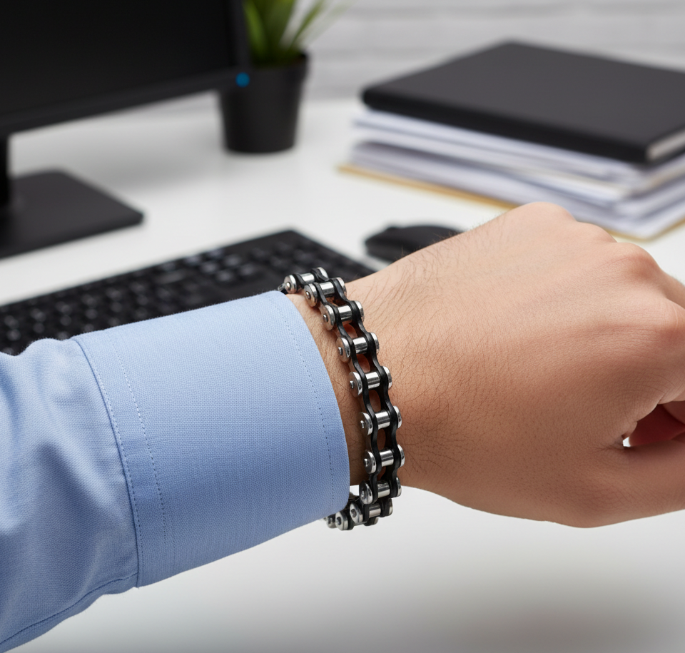 10mm Stainless Steel Bike Chain Bracelet - Chrome &amp; Black