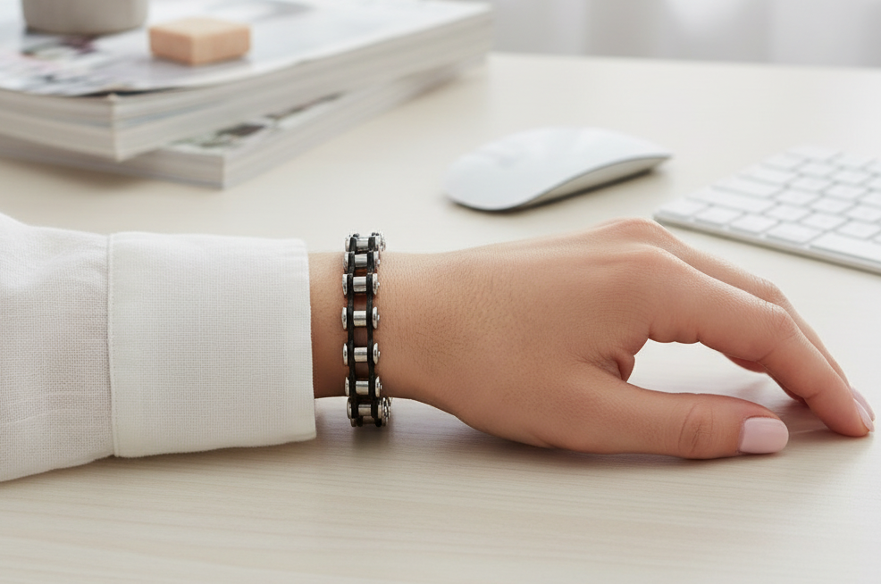10mm Stainless Steel Bike Chain Bracelet - Chrome &amp; Black
