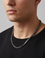 11mm Flat Byzantine Link TT Chain Black &amp; Silver Men's Necklace Stainless Steel FREE SHIPPING