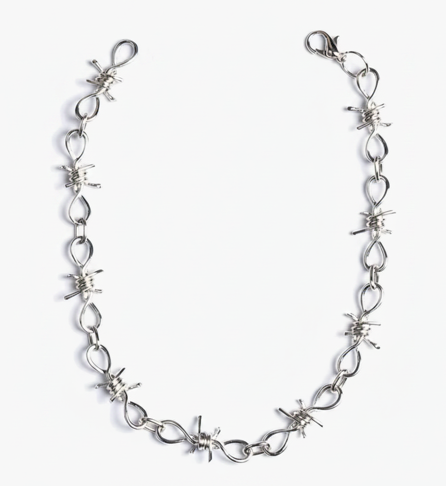 11mm Medium Barbed Wire Link Chain Unisex Necklace Stainless SteelFREE SHIPPING