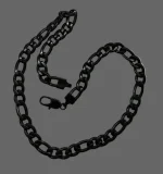 12mm Black Figaro Chain Necklace Black Stainless Steel  FREE SHIPPING