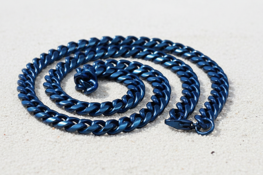 12mm Blue Cuban Link Chain Men's Necklace Stainless SteelFREE SHIPPING