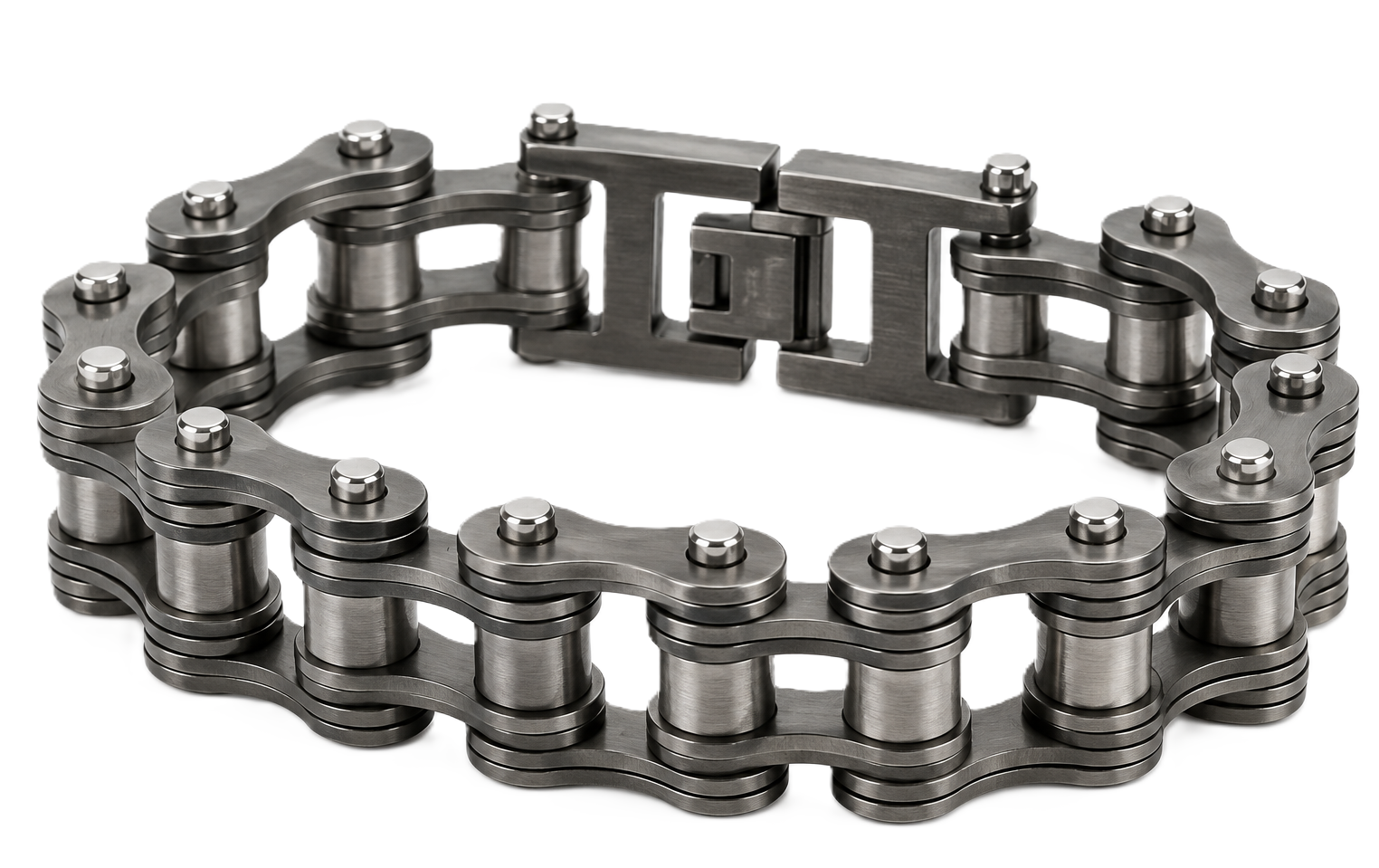 16mm All Gunmetal Bike Chain Bracelet Double Link Men's Biker Stainless Steel - Product Image