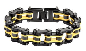 16mm Wide Stainless Steel Motorcycle Bike Chain Bracelet Black & Yellow - Product Image