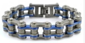 16mm Wide Stainless Steel Motorcycle Bike Chain Bracelet Distressed & Blue - Product Image