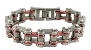 16mm Wide Stainless Steel Motorcycle Bike Chain Bracelet Distressed & Red Firefighter - Product Image