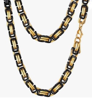 Byzantine Necklace Stainless Steel Black and Gold Unisex  FREE SHIPPING - Product Image