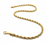 3mm Gold Rope Chain 18K Gold Plated Unisex Necklace Stainless SteelFREE SHIPPING
