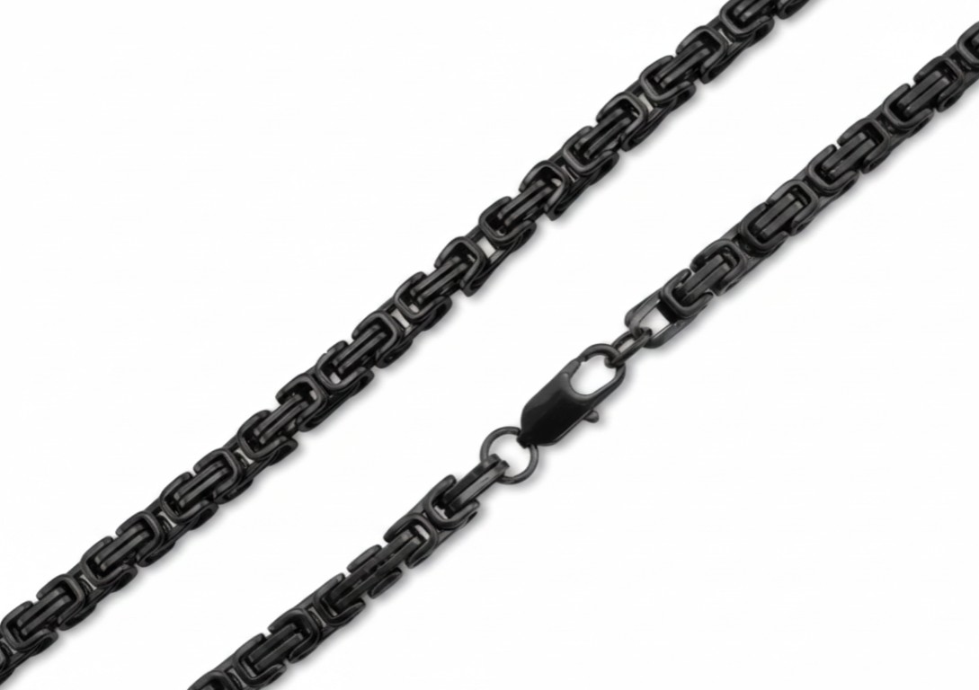 4mm Black Byzantine Link Chain Unisex Necklace Stainless SteelFREE SHIPPING