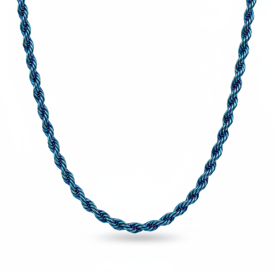 4mm Blue Rope Chain Unisex Necklace Stainless Steel  FREE SHIPPING