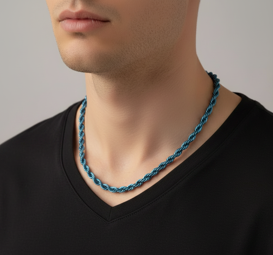 4mm Blue Rope Chain Unisex Necklace Stainless Steel  FREE SHIPPING
