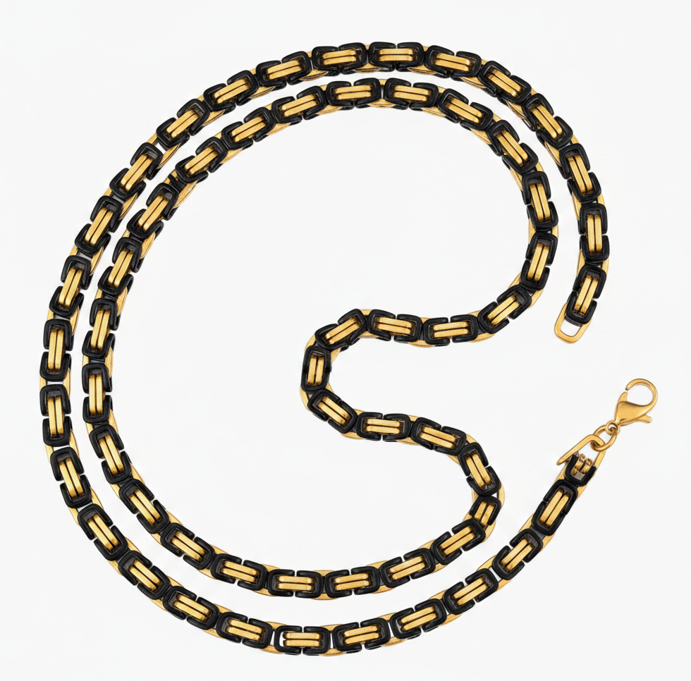5.5mm Byzantine Link TT Chain Black &amp; Gold Unisex Necklace Stainless SteelFREE SHIPPING