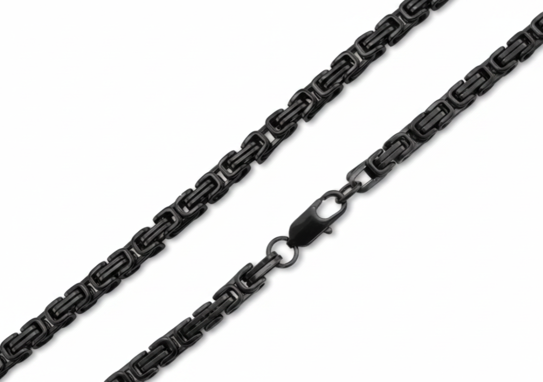 5mm Black Byzantine Link Chain Unisex Necklace Stainless SteelFREE SHIPPING - Product Image