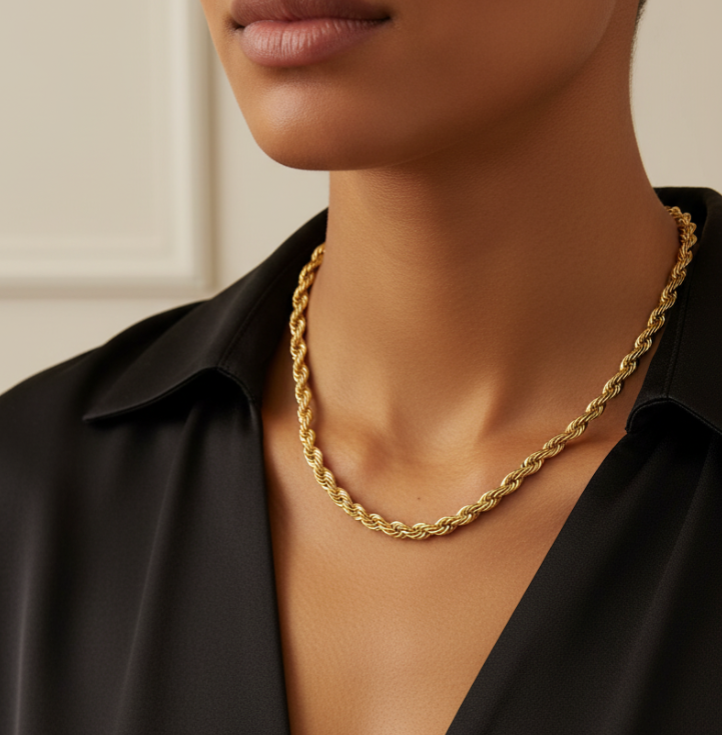 5mm Gold Rope Chain 18K Gold Plated Unisex Necklace Stainless SteelFREE SHIPPING