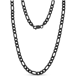 6mm Black Figaro Chain Necklace Stainless Steel with END TABS - Product Image