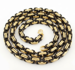 7mm Byzantine Link TT Chain Black &amp; Gold Men's Necklace Stainless SteelFREE SHIPPING