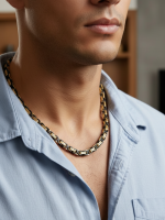 7mm Byzantine Link TT Chain Black &amp; Gold Men's Necklace Stainless SteelFREE SHIPPING