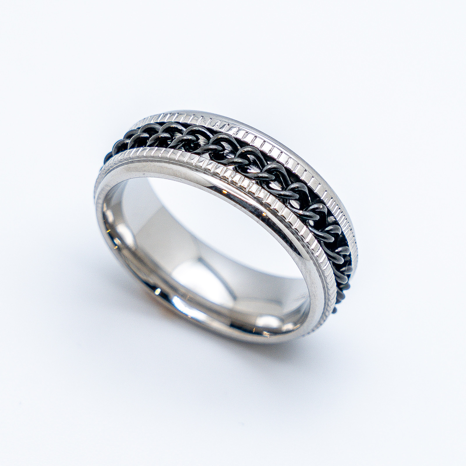 Unisex Two-Tone Chain Spinner Ring Cuban Link Wedding BandStainless Steel Sizes 7 - 14 - Product Image