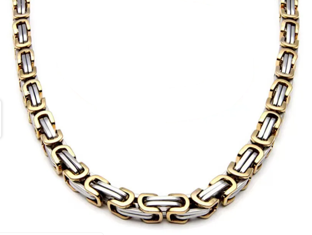 9mm Byzantine Link TT Chain in Gold & Silver Men's Necklace Stainless Steel FREE SHIPPING - Product Image