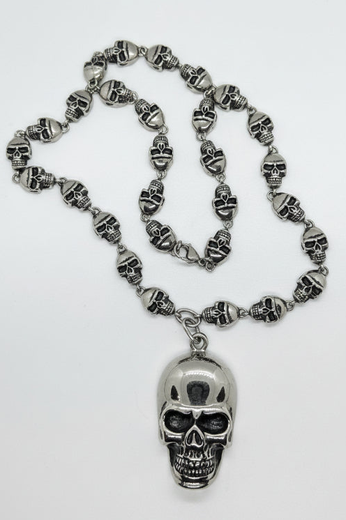 All Skulls Necklace 2" Skull Pendant Stainless Steel Skull Jewelry - Product Image