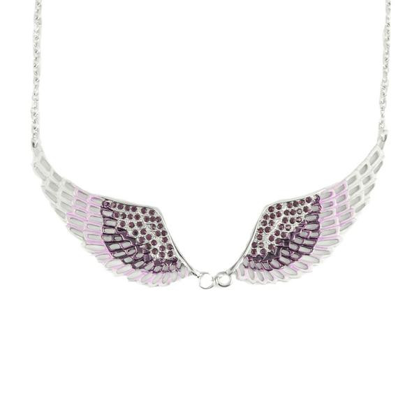 Angel Wing Jewelry Ladies Purple Bling Large Pendant Necklace Stainless Steel Angel Wing Jewelry Ladies Purple Bling Large Pendant Necklace Stainless Steel - Product Image