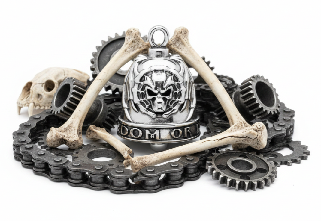 Bat Skull Motorcycle Ride Bell "Freedom or Death" Stainless Steel