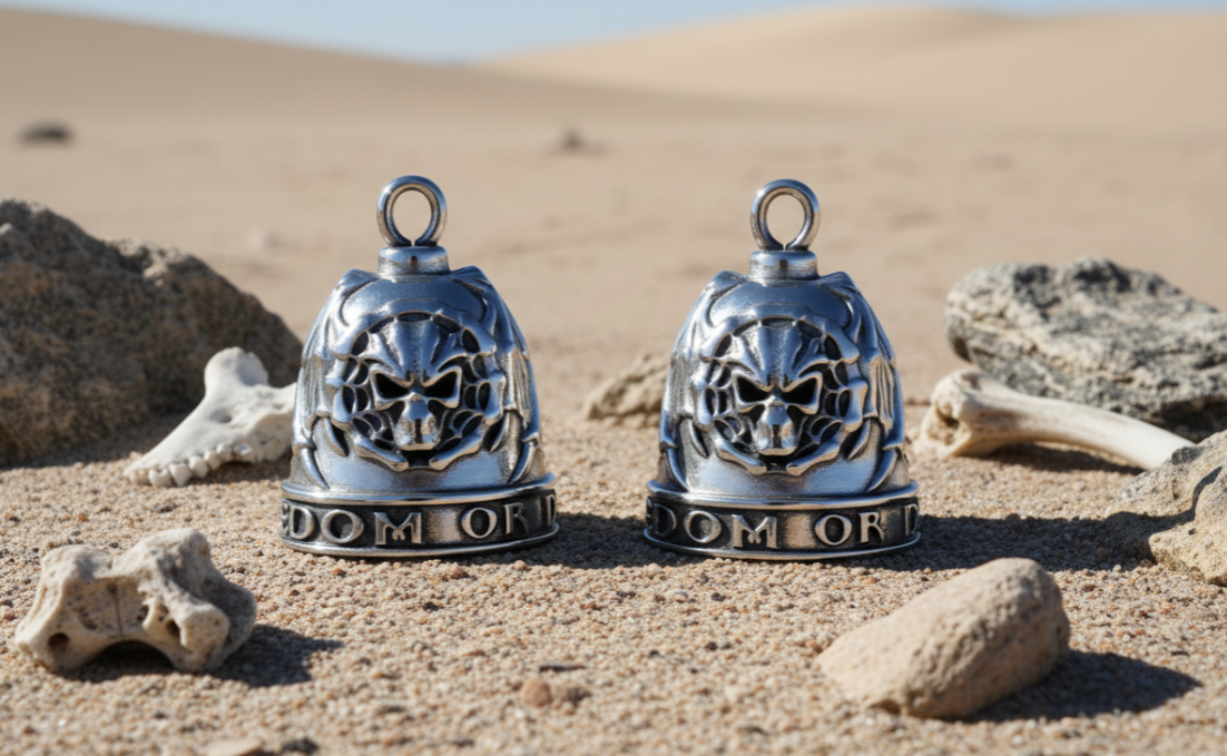 Bat Skull Motorcycle Ride Bell "Freedom or Death" Stainless Steel