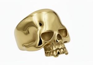 Big Gold Tone Men's Skull, Biker, Gothic Ring  - Product Image