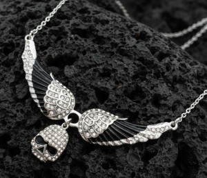 Ladies Small Black Bling Angel Wing Willie G Skull Pendant Necklace Stainless Steel Ladies Small Black Bling Angel Wing Willie G Skull Pendant Necklace Stainless Steel - Product Image