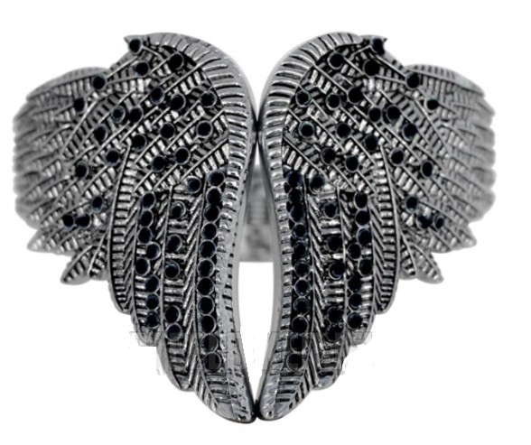 Biker Jewelry Ladies Angel Wings Biker Bangle Bracelet Black Ice Stainless Steel Biker Jewelry Ladies Angel Wings Biker Bangle Bracelet Black Ice Stainless Steel - Product Image